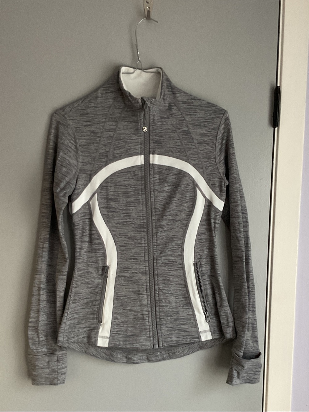 Gray Zip-Front Active Jacket with Trim